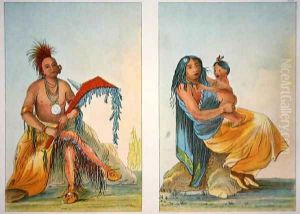 Head Chief Clermont and his wife and child, 1841 by George Catlin