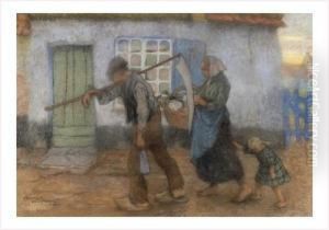 Depart De La Famille Pour La Fenaison by Romeo Dumoulin
