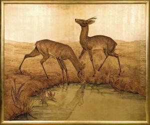 Biches Au Bord De L'etang by Jean Dunand