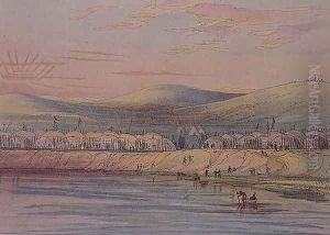 Riccaree village, Native American Indian by George Catlin