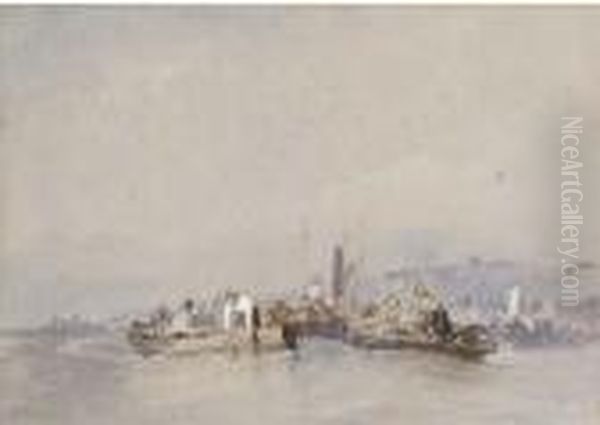 Fishermen Hauling In Their Nets Off Whitby by Edward R.W.S Duncan
