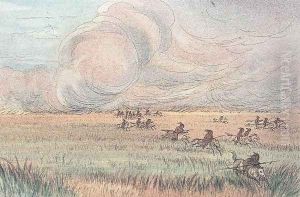 Missouri prairie fire by George Catlin