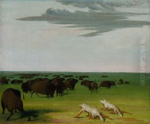 Buffalo Hunt under the Wolf-skin Mask by George Catlin