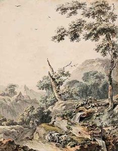 Gebirgslandschaft Mit Bauernpaar by Balthasar Anton Dunker