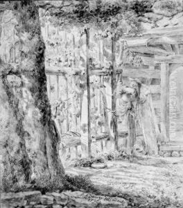 An Amorous Couple Embracing By A Fence In A Garden