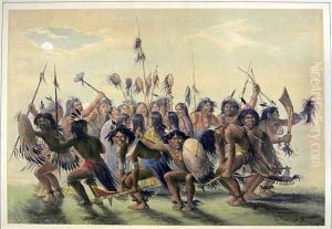 Native Americans performing a tribal group dance by George Catlin