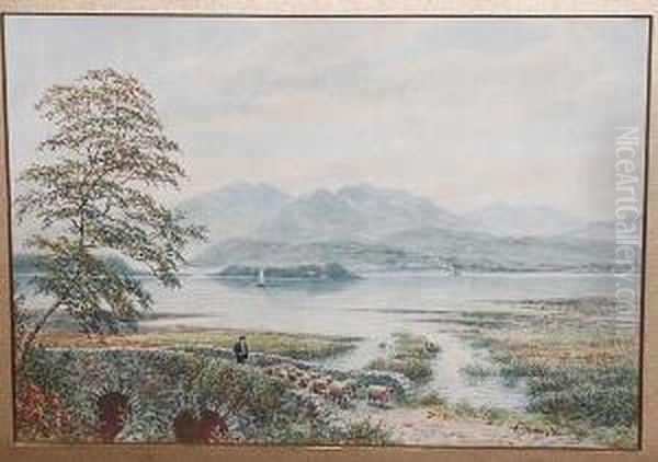 Lake Windermere With Sheep And A Figure - view 1
