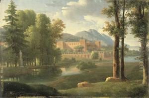 An Italianate Landscape With A Walled Palace by Alexandre-Hyacinthe Dunouy