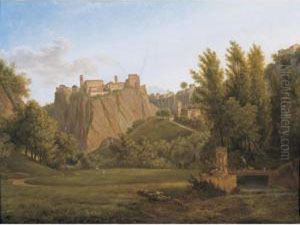 View Of The Waterfalls At Tivoli by Alexandre-Hyacinthe Dunouy