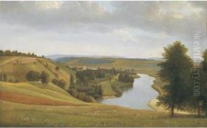 River Landscape by Alexandre-Hyacinthe Dunouy