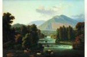 Paysage De La Campagne Italienne Avec Des Cascatelles by Alexandre-Hyacinthe Dunouy
