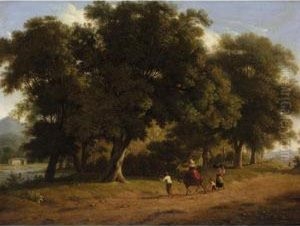 An Italianate Landscape With Figures And Their Donkey On A Road Before A Copse
