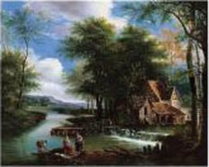 River Landscape With A Mill by Alexandre-Hyacinthe Dunouy