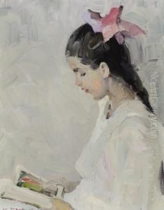Portrait Of Vivian E. Dunton With Book by W. Herbert Dunton