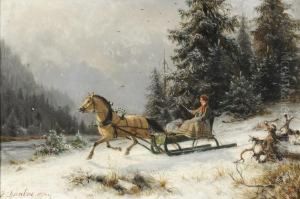 Figure In A Horse Drawn Sleigh by Johannes-Bertholomaus Dutntze