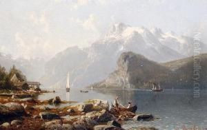 An Alpine Lake Scene, Probably Lake Hallstatter, Dachstein
