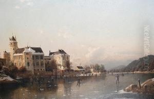 Figures Skating On A Frozen River by Johannes-Bertholomaus Dutntze