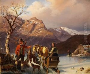 Norwegian Landscape With People On A Frozen Lake
