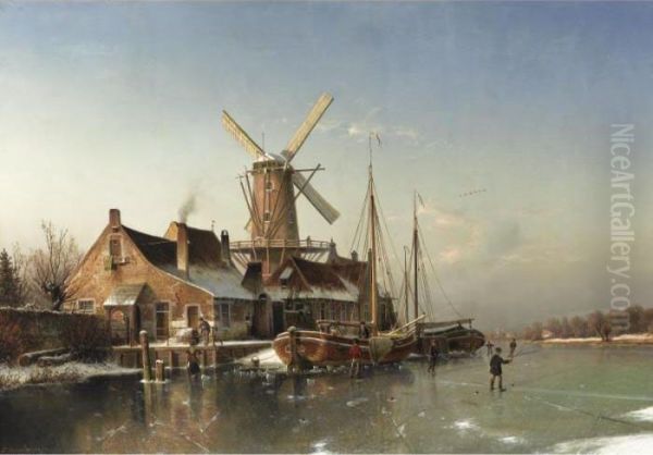 A Winter Landscape With A Mill On A Frozen River - view 1