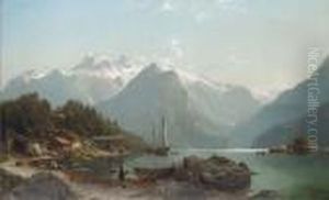 A Norwegian Fjord Landscape by Johannes-Bertholomaus Dutntze