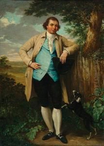 A Gentleman With His Dog In A Landscape - A Full-length Portrait by Dupont Gainsborough
