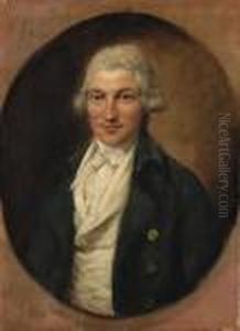 Portrait Of A Gentleman,
Possibly A Member Of The Bird Family,half-length, In A Blue Coat And
White Waistcoat, Feigned Oval by Dupont Gainsborough