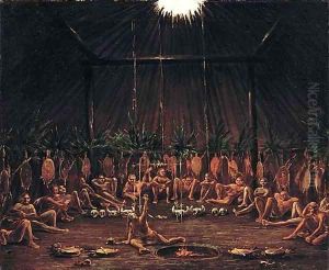 Interior View of the Medicine Lodge Mandan O kee pa Ceremony 1832 by George Catlin