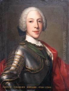 Portrait Of Prince Charles
Edward Stuart (1720-1788), Half-length,in Armour With An Ermine-lined
Red Cloak, Wearing The Garter Sashbadge Of The Order Of The Thistle And
Portrait Of Prince Henry,cardinal Of York (1725-1807), Half-length, In
Armour by Domenico Dupra