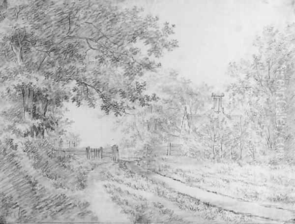 A wooded road with a fence by a house - view 1