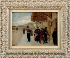 prisonnier Emmene Par Les Gendarmes Sur Le Quai D'une Gare
