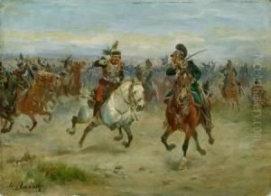 Kavallerie Im Schlachtengetummel by Henri-Louis Dupray