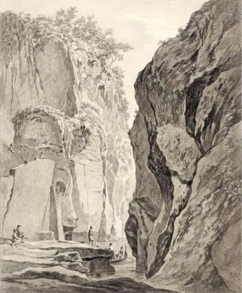 Figures Boating In A Gorge Near Sorrento - view 1