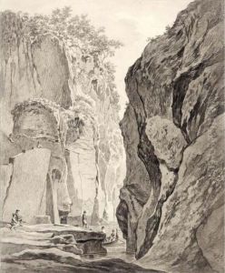 Figures Boating In A Gorge Near Sorrento
