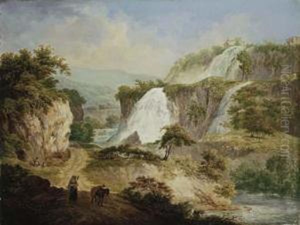 A Mountainous Italianate
Landscape With A Peasant Woman Carryingher Child On A Road, A Traveller
Resting Beyond - view 1