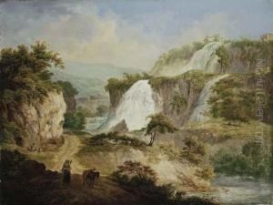 A Mountainous Italianate
Landscape With A Peasant Woman Carryingher Child On A Road, A Traveller
Resting Beyond by Daniel Dupre