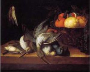 Nature Morte Aux Fruits Et Gibier Sur Un Entablement. by Pierre Dupuis