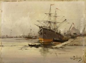 A Boat In Harbour by Louis Dupuy
