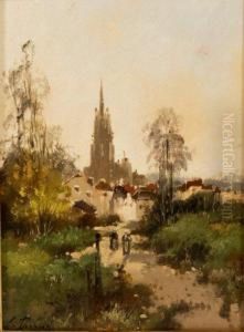 Promeneurs A La Sortie Du Village by Louis Dupuy