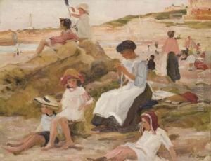 Enfants Jouant Sur La Plage De Biarritz