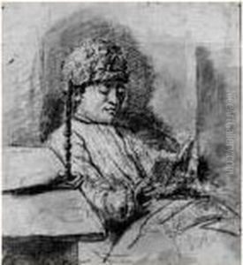 Homme Assis Lisant A La Lumiere D'une Bougie by Louis Jean-Jacques Durameau