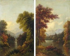 A River Landscape, 1881; Cattle Watering By A River, 1881 (a Pair) by Asher Brown Durand