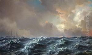 Dreimaster Auf Bewegter See by Jean Baptiste Henri Durand-Brager