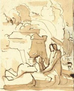 Tre Pagine Di Un Album: Un 
Paesaggio Con Un Edificio Classico E Due Figure; Studio Di Due Figure 
Femminili; Studio Di Madonna
