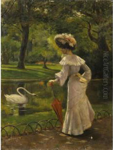 Jeune Femme Regardant Un Cygne - view 1