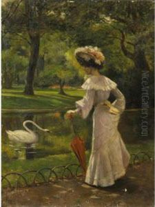 Jeune Femme Regardant Un Cygne by Fortunato Duranti
