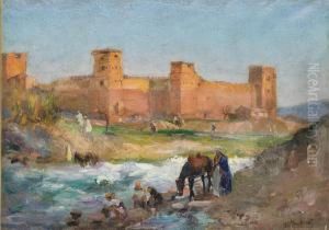 Femmes Lavant Leur Linge Devant La Kasbah