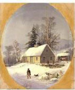 Chopping Wood In A Winter Farmyard by George Henry Durrie