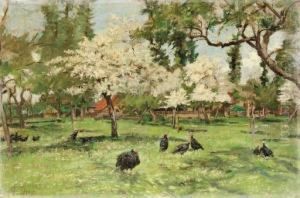 Turkeys In A Spring Grove by Auguste Durst