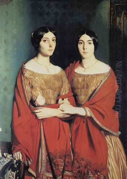 The Two Sisters, or Mesdemoiselles Chasseriau: Marie-Antoinette-Adele (1810-69) and Genevieve (Aline) (1822-71) sisters of the artist, 1843 by Theodore Chasseriau