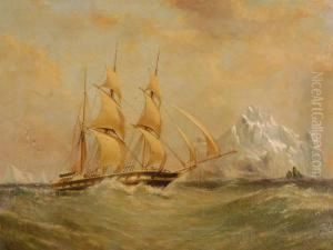 3 Masted Sailing Ship Passing An Iceberg In The Arctic by Thomas Goldsworth Dutton
